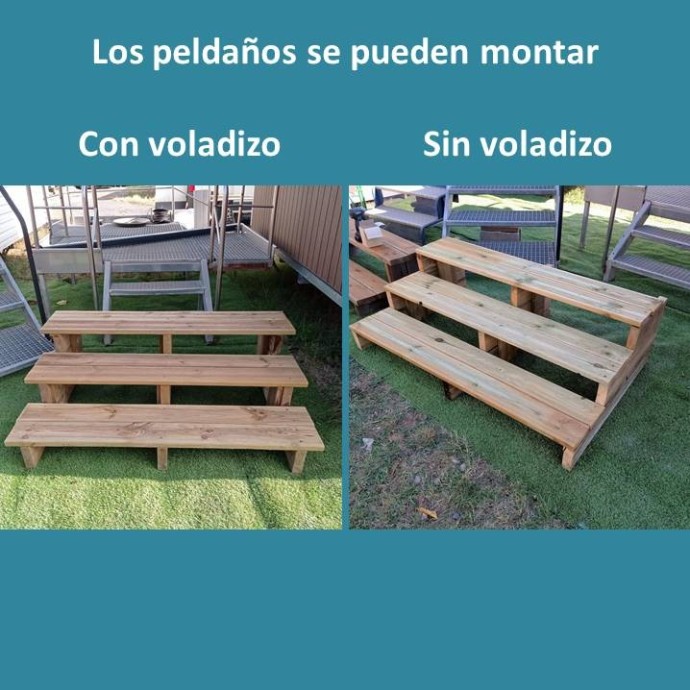 Escalera de madera exterior 3 peldaños - MundoMobilHome