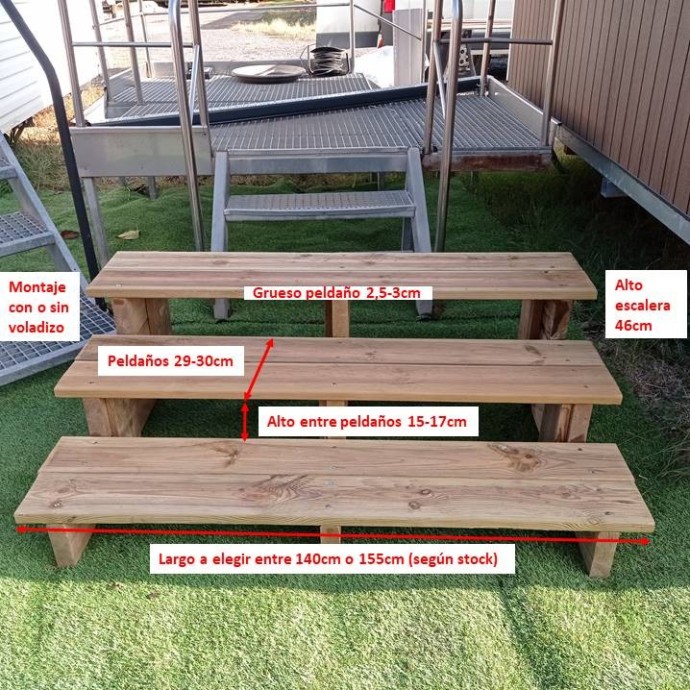 Escalera de madera exterior 3 peldaños - MundoMobilHome